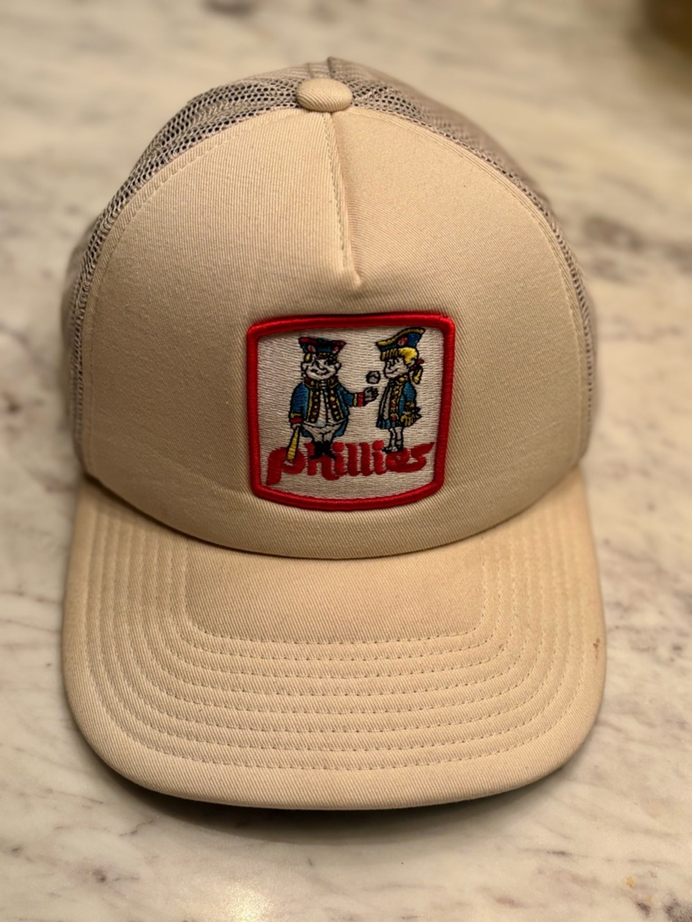 Cream Phillies Trucker Hat with Red Patch